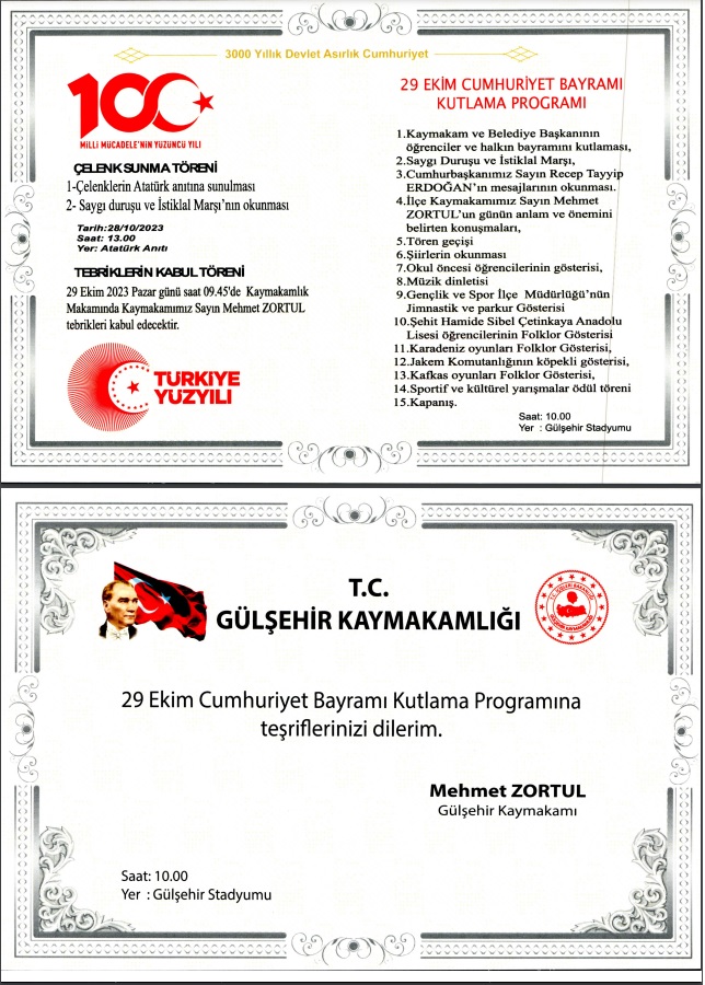 29 EKİM CUMHURİYET BAYRAMI KUTLAMA PROGRAMI (2023)